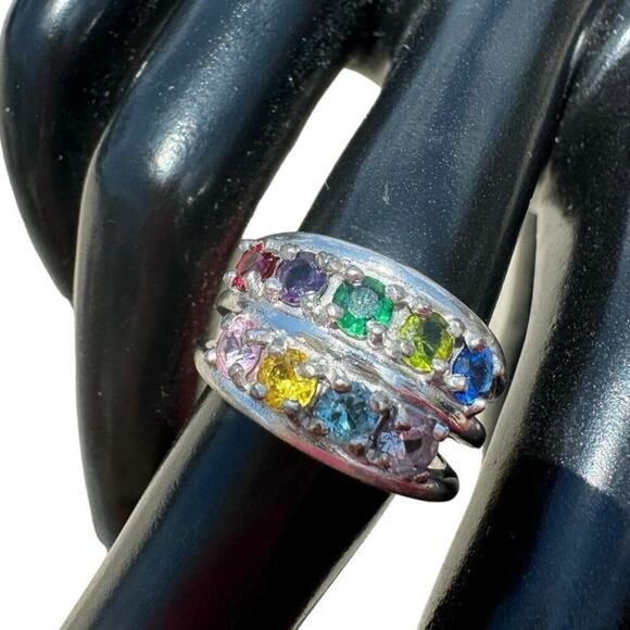 Vintage 10K White Gold Multi Gemstone Ring - Picture 1 of 14
